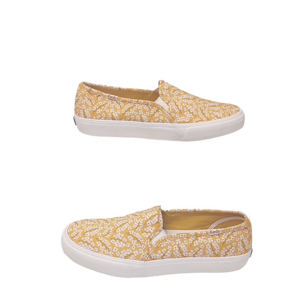 Keds women double decker yellow floral print slip on casual sneaker shoe size 10